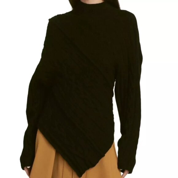 Proenza Schouler Black Label Cable Knit Asymmetric Sweater Black M Italy NWOT - Picture 9 of 9